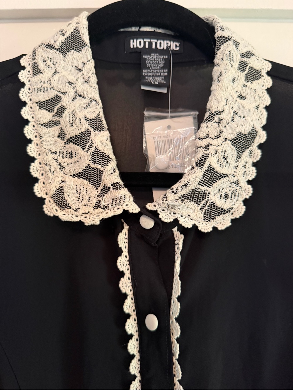 Hot Topic Black Button-Up Lace Collar Chiffon Dress Sz L nwt - Picture 4 of 9